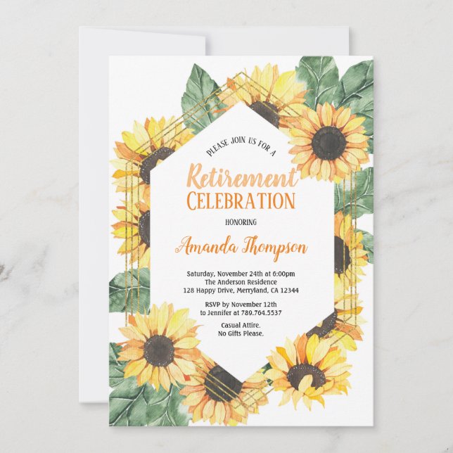 Sunflower Retirement Celebration Dinner Invitation (Front)