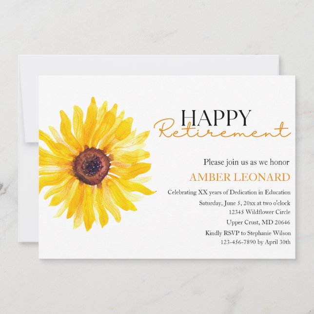 Sunflower Retirement Invitation |Teacher or Admin (Front)