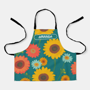 Sunflower Retro Colourful Personalised Pattern Apron