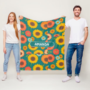 Sunflower Retro Colourful Personalised Pattern Fleece Blanket