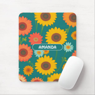 Sunflower Retro Colourful Personalised Pattern Mouse Pad
