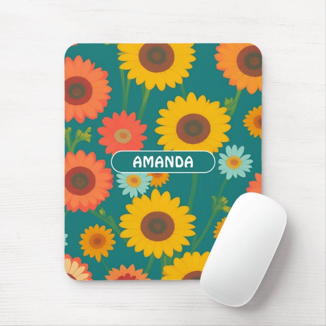 Sunflower Retro Colourful Personalised Pattern Mouse Pad (With Mouse)