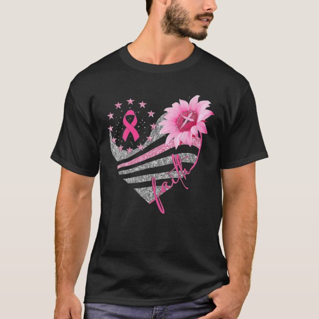 Sunflower Ribbon Faith Breast Cancer T-Shirt (Front)