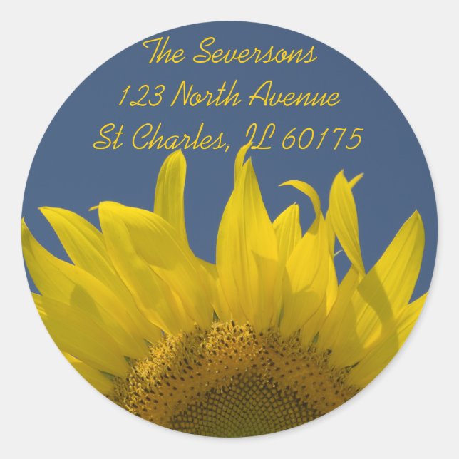 Sunflower Rising Return Address Classic Round Sticker (Front)