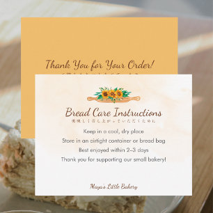 Sunflower Rolling Pin Bread Care Instructions Thank You Card