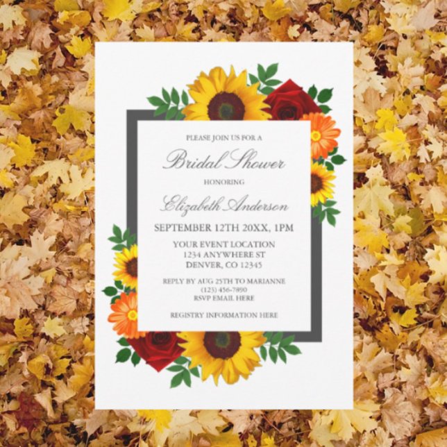 Sunflower Rose Autumn Floral Bridal Shower Invitation (Creator Uploaded)