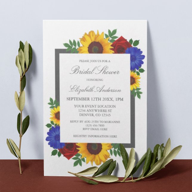 Sunflower Rose Autumn Floral Bridal Shower Invitation (Creator Uploaded)