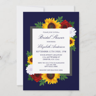 Sunflower Rose Autumn Floral Bridal Shower Invitation
