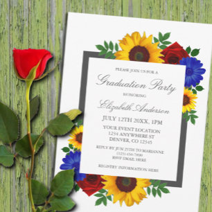 Sunflower Rose Autumn Floral Graduation Invitation