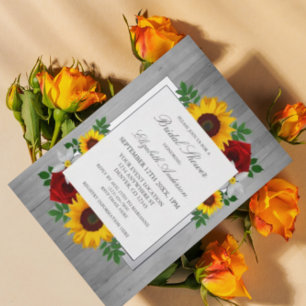 Sunflower Rose Autumn Floral Wood Bridal Shower