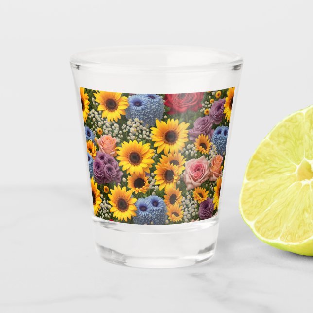 Sunflower Rose Bouquet #2 Shot Glass (Front)