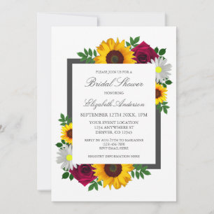 Sunflower Rose Daisy Autumn Floral Bridal Shower Invitation