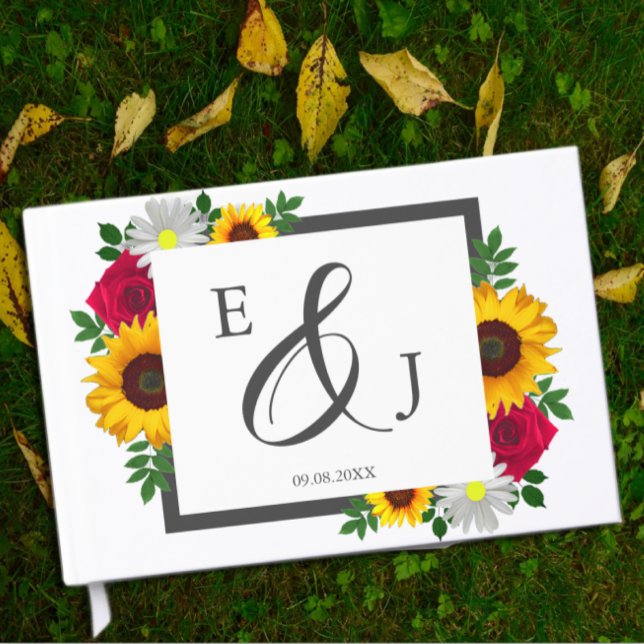 Sunflower Rose Daisy Autumn Floral Wedding Guest Book (Creator Uploaded)