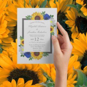 Sunflower Rose Daisy Autumn Floral Wedding Invitation