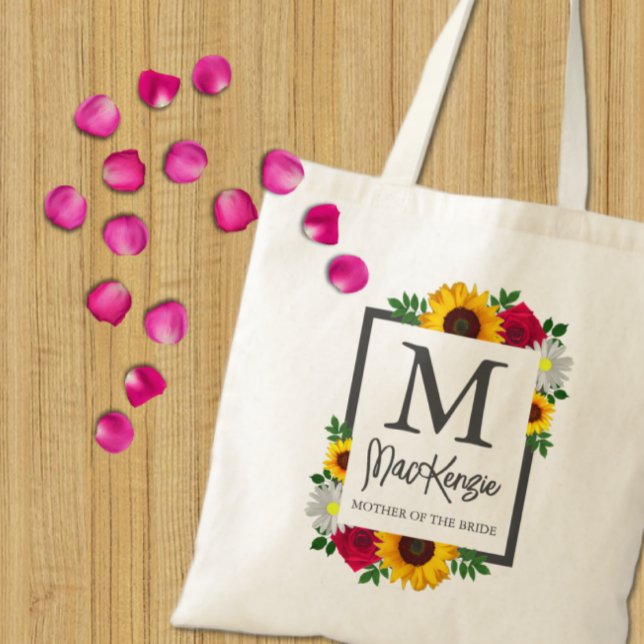 Sunflower Rose Daisy Autumn Floral Wedding Party Tote Bag (Creator Uploaded)