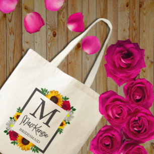 Sunflower Rose Daisy Autumn Floral Wedding Party Tote Bag
