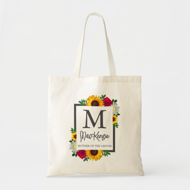 Sunflower Rose Daisy Autumn Floral Wedding Party Tote Bag (Front)