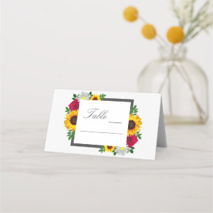 Sunflower Rose Daisy Autumn Floral Wedding Place Card