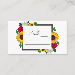 Sunflower Rose Daisy Autumn Floral Wedding Place Card
