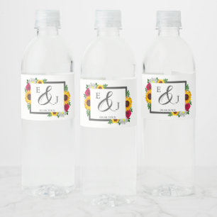Sunflower Rose Daisy Autumn Floral Wedding Water Bottle Label