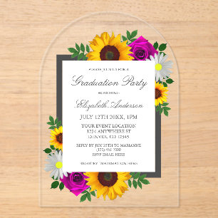 Sunflower Rose Daisy Floral Graduation Acrylic Invitations