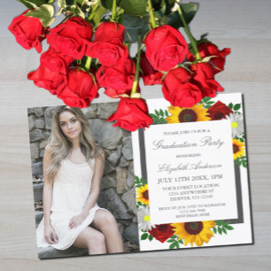 Sunflower Rose Daisy Floral Graduation Party Invitation