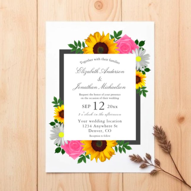Sunflower Rose Daisy Floral Wedding Invitation (Creator Uploaded)