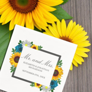Sunflower Rose Daisy Floral Wedding Napkin