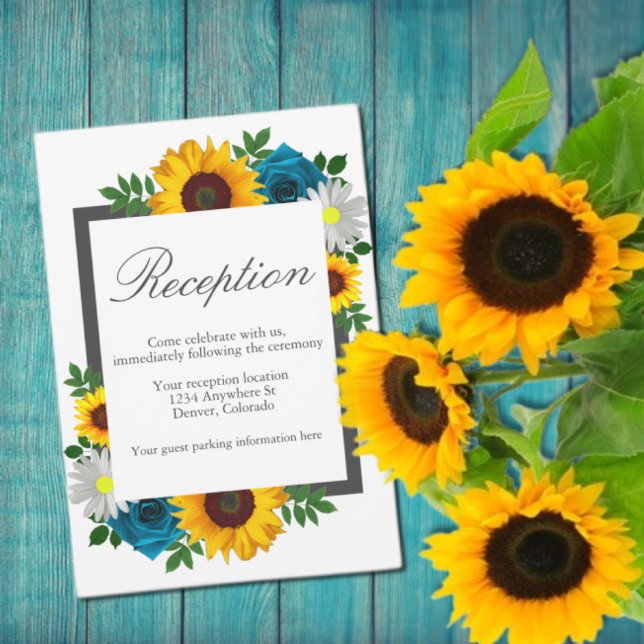 Sunflower Rose Daisy Floral Wedding Reception Enclosure Card (Creator Uploaded)