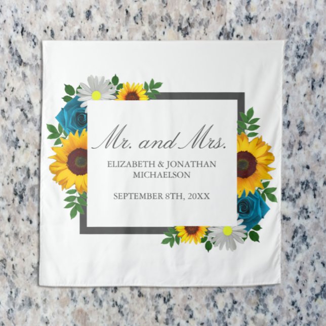 Sunflower Rose Daisy Floral Wedding Tapestry (Creator Uploaded)