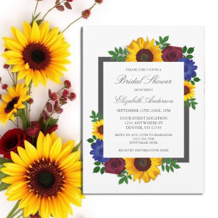 Sunflower Rose Floral Bridal Shower Invitation