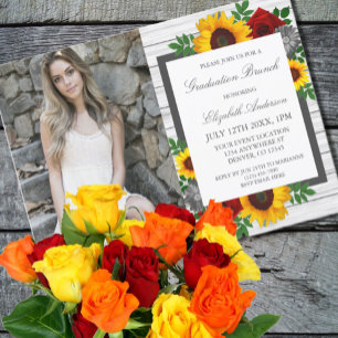 Sunflower Rose Floral Graduation Brunch Invitation