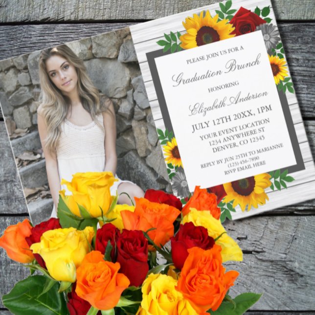 Sunflower Rose Floral Graduation Brunch Invitation (Creator Uploaded)