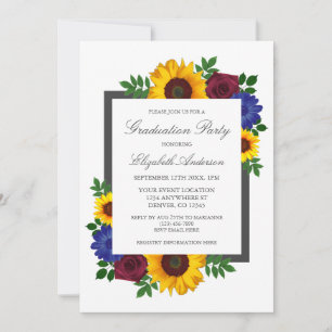 Sunflower Rose Floral Graduation Invitation