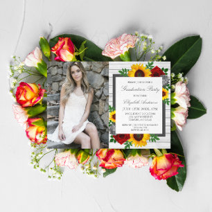 Sunflower Rose Floral Graduation Party Invitation