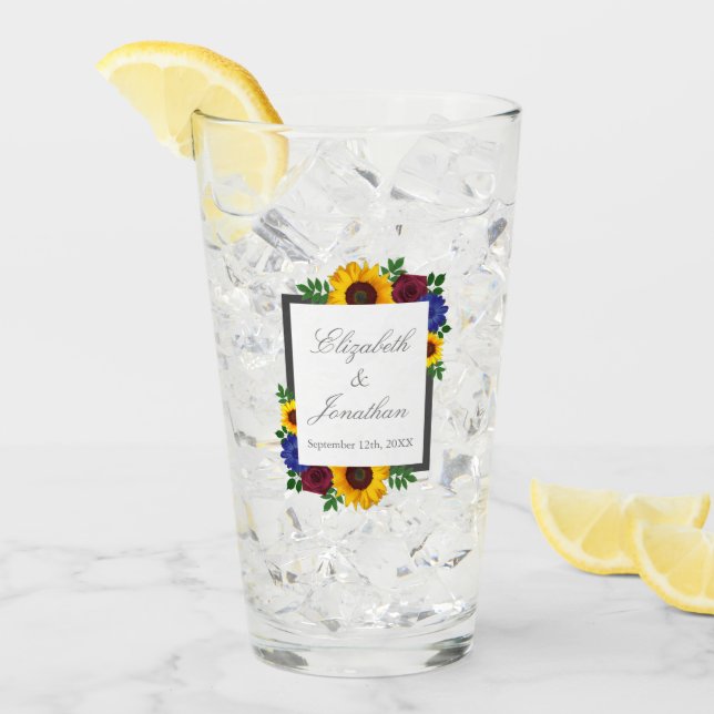 Sunflower Rose Floral Wedding Glass (Front Ice)