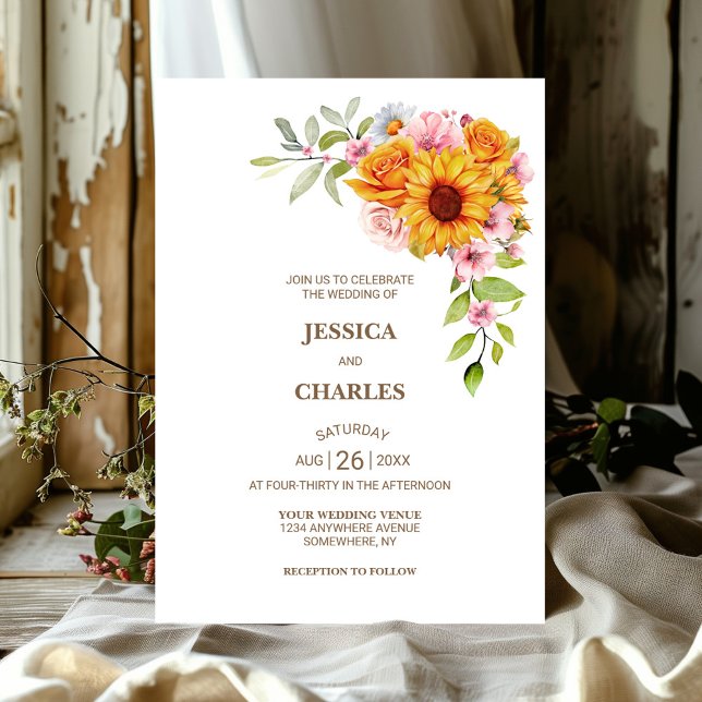 Sunflower Rose Floral Wedding Invitation (Creator Uploaded)