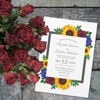 Sunflower Rose Floral Wedding Invitation