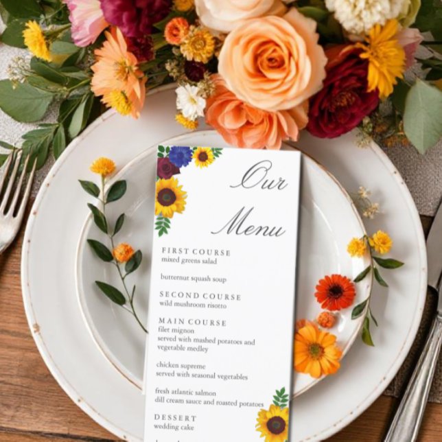 Sunflower Rose Floral Wedding Menu (Creator Uploaded)