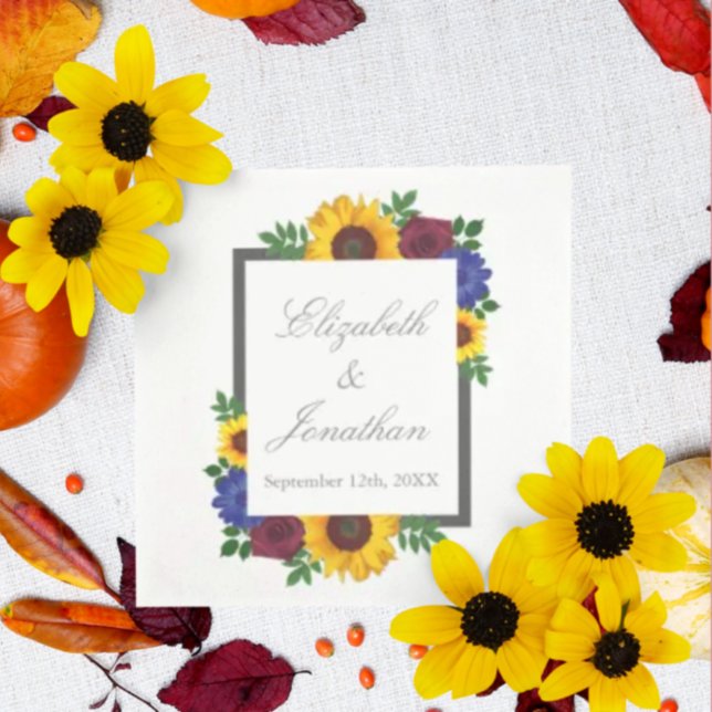 Sunflower Rose Floral Wedding Napkin (Creator Uploaded)