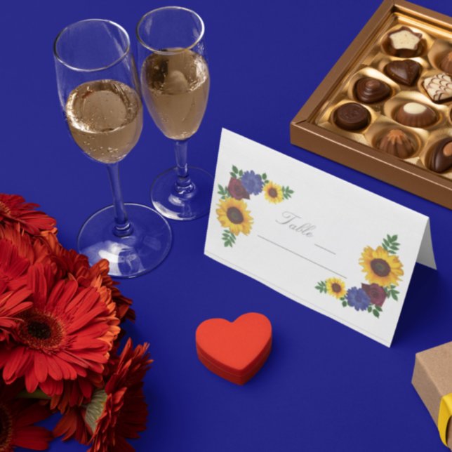 Sunflower Rose Floral Wedding Place Card (Creator Uploaded)