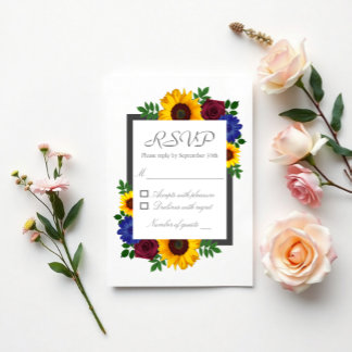 Sunflower Rose Floral Wedding RSVP Card