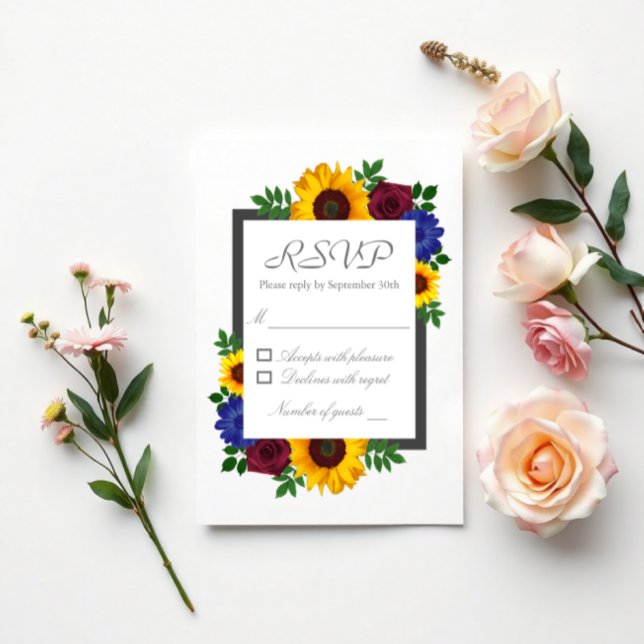 Sunflower Rose Floral Wedding RSVP Card (Creator Uploaded)