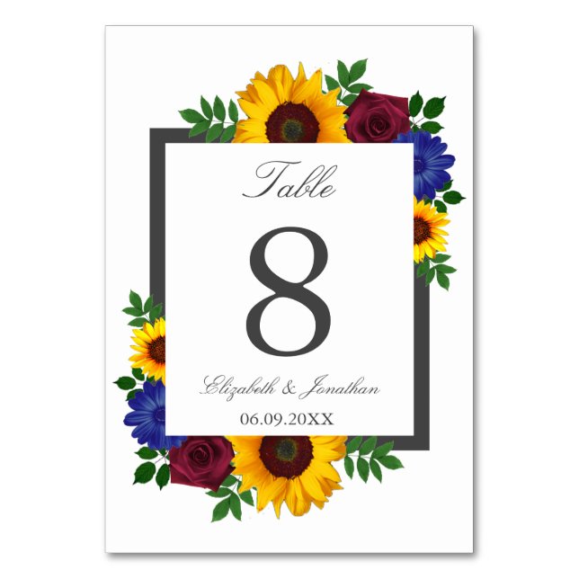 Sunflower Rose Floral Wedding Table Card (Front)
