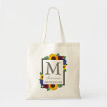 Sunflower Rose Floral Wedding Tote Bag<br><div class="desc">Design features elegant sunflowers,  roses,  and wildflowers with a golden yellow,  burgundy and blue colour palette. Design also features a charcoal grey frame. You can change the background colour to the colour of your choice or leave it set to white.</div>