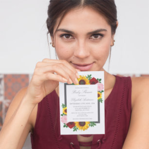 Sunflower Rose Peonies Autumn Floral Baby Shower Invitation