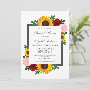 Sunflower Rose Peonies Autumn Floral Bridal Shower Invitation