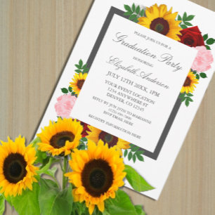 Sunflower Rose Peonies Autumn Floral Graduation Invitation