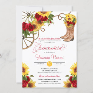 Sunflower Rose Rustic Charra Quinceañera Invitation
