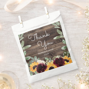 Sunflower Roses Barn Wood Wedding Event Thank You Favour Bag